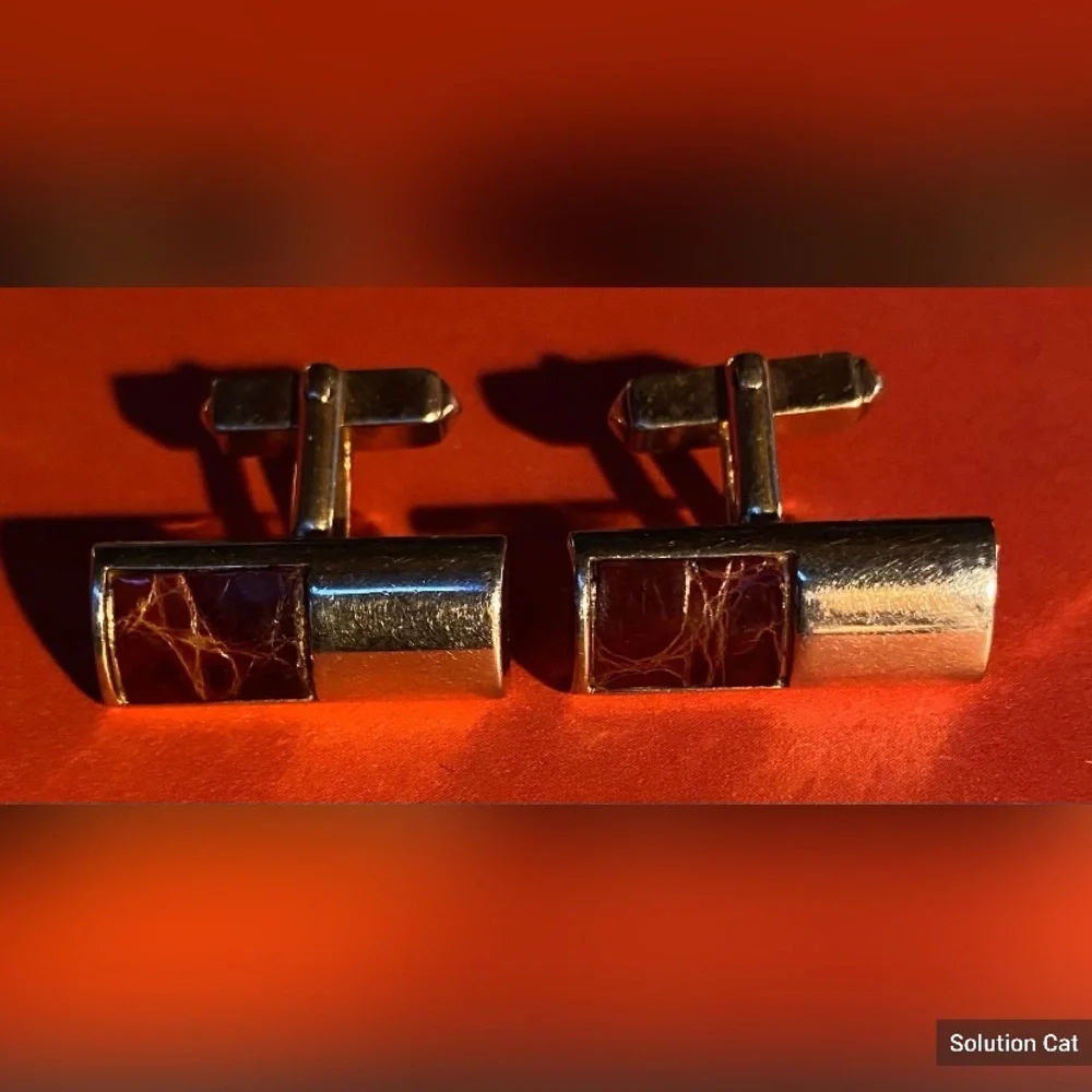 Men’s Gold Tone Brown Leather 7/8” Cuff Links Swank